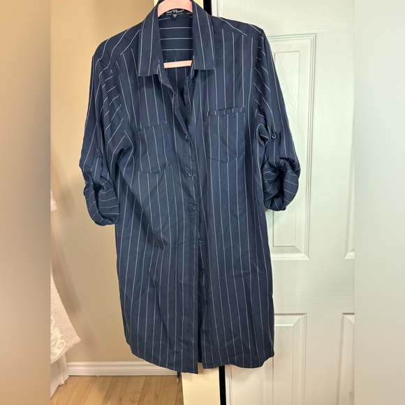 Velvet Heart oversized button down striped top size large - Picture 1 of 3